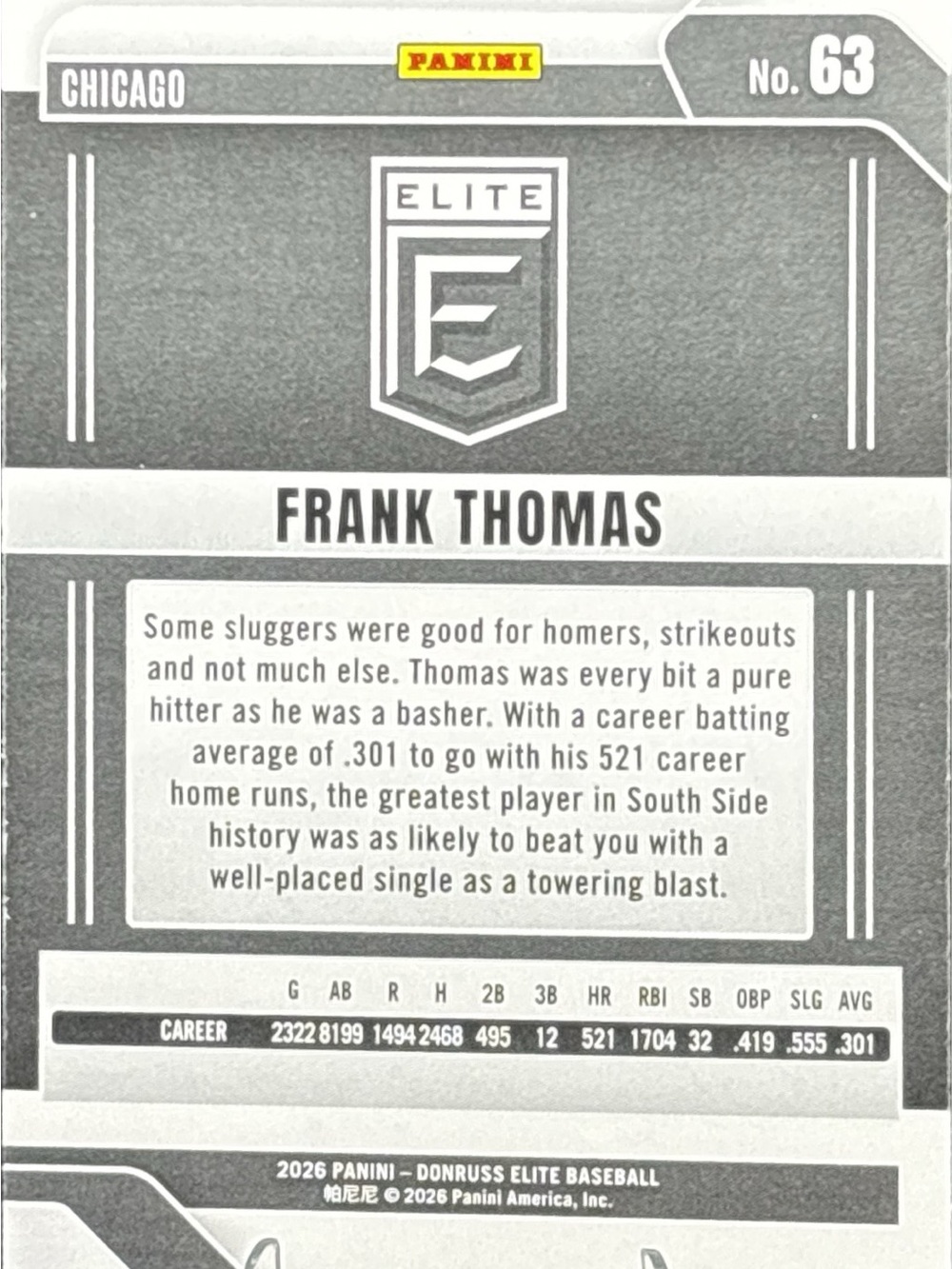 Panini Elite Frank Thomas Holo Baseball Card - Picture 2 of 2